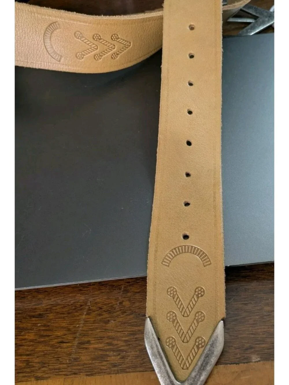 Free People Leather Belt Tan Silver Arrow Buckle Boho Western Size L/XL